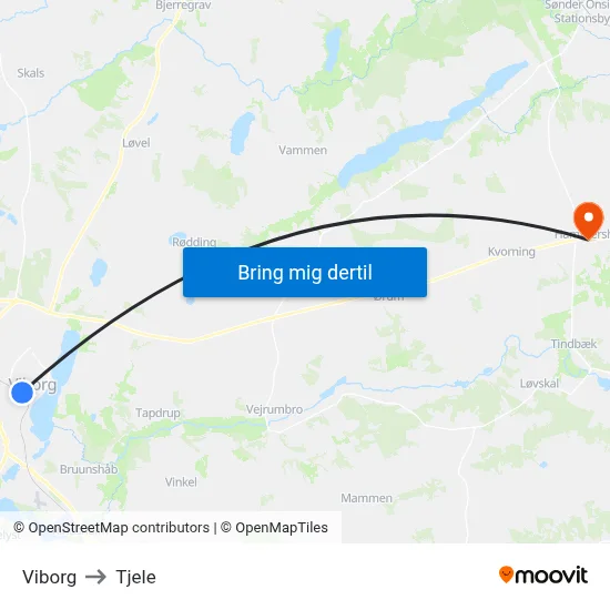 Viborg to Tjele map