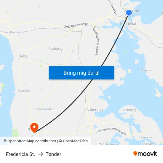 Fredericia St. to Tønder map