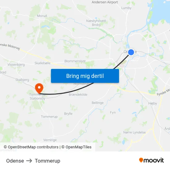 Odense to Tommerup map