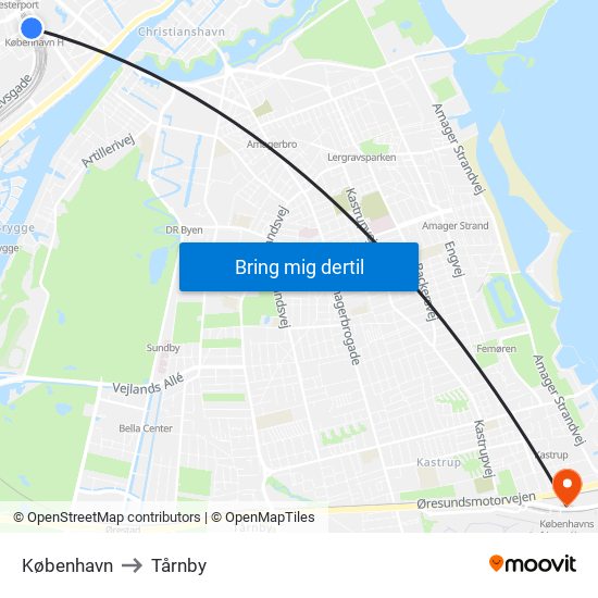 København to Tårnby map