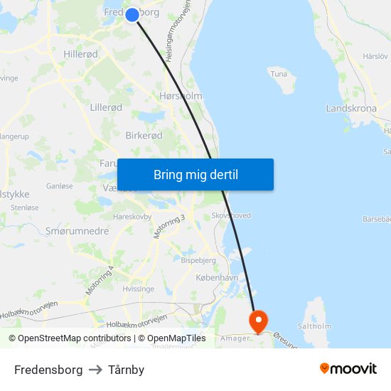Fredensborg to Tårnby map