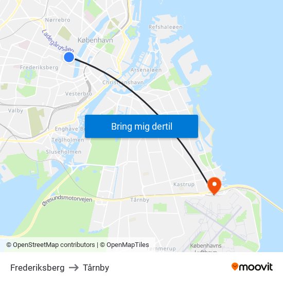 Frederiksberg to Tårnby map