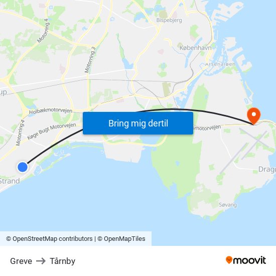 Greve to Tårnby map