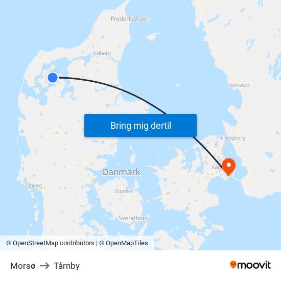 Morsø to Tårnby map