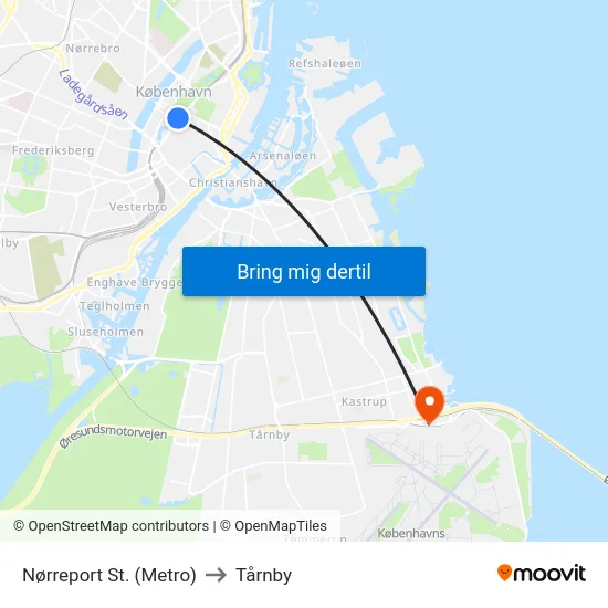 Nørreport St. (Metro) to Tårnby map