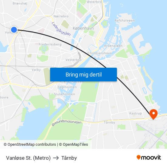 Vanløse St. (Metro) to Tårnby map
