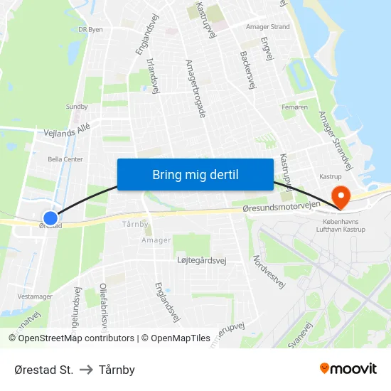 Ørestad St. to Tårnby map