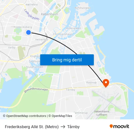 Frederiksberg Allé St. (Metro) to Tårnby map