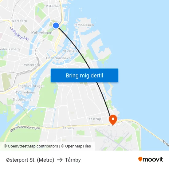 Østerport St. (Metro) to Tårnby map