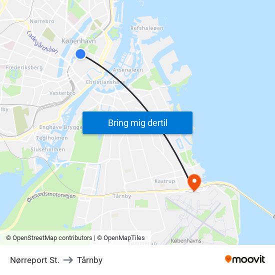 Nørreport St. to Tårnby map