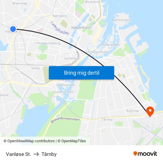 Vanløse St. to Tårnby map