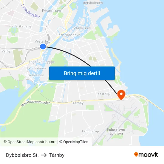 Dybbølsbro St. to Tårnby map