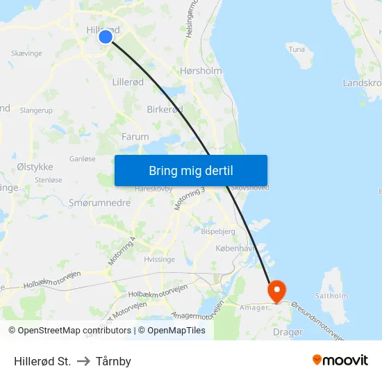 Hillerød St. to Tårnby map