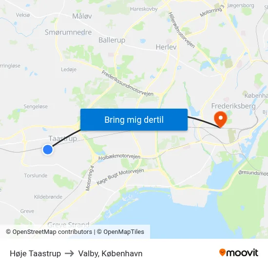 Høje Taastrup to Valby, København map
