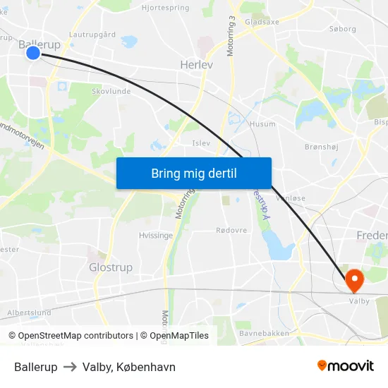 Ballerup to Valby, København map
