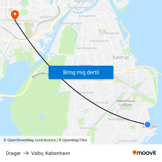 Dragør to Valby, København map