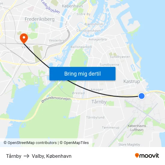 Tårnby to Valby, København map