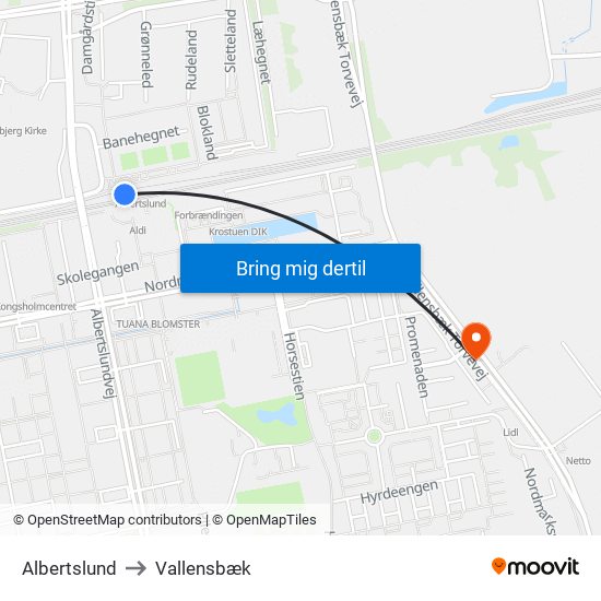 Albertslund to Vallensbæk map