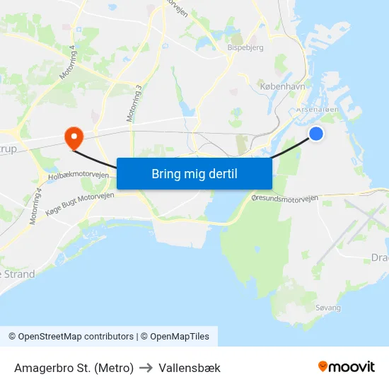 Amagerbro St. (Metro) to Vallensbæk map