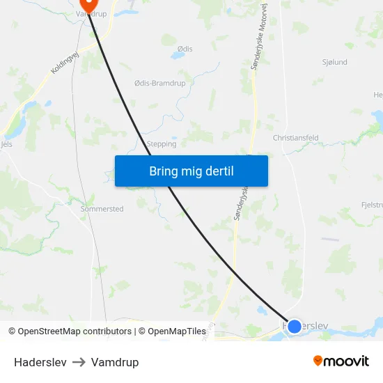 Haderslev to Vamdrup map