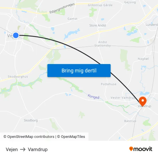 Vejen to Vamdrup map