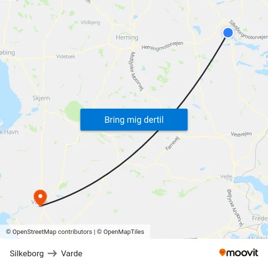 Silkeborg to Varde map