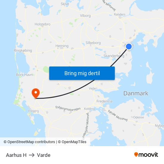 Aarhus H to Varde map