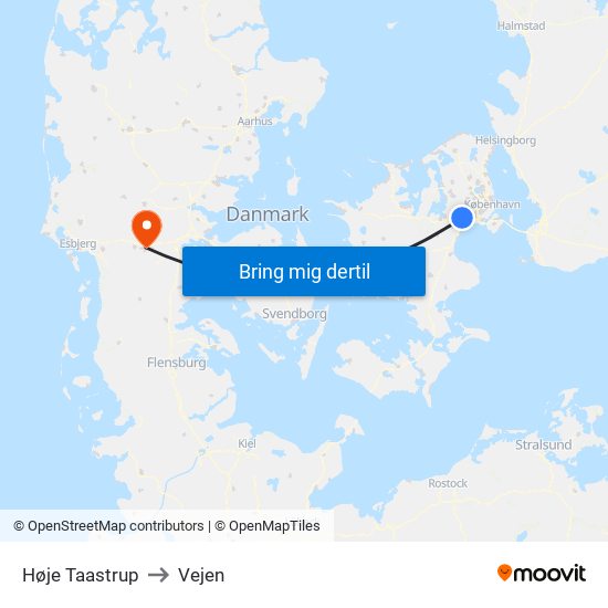 Høje Taastrup to Vejen map