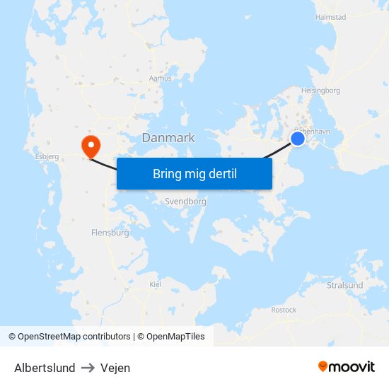 Albertslund to Vejen map