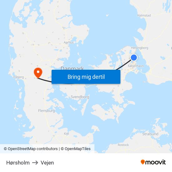 Hørsholm to Vejen map