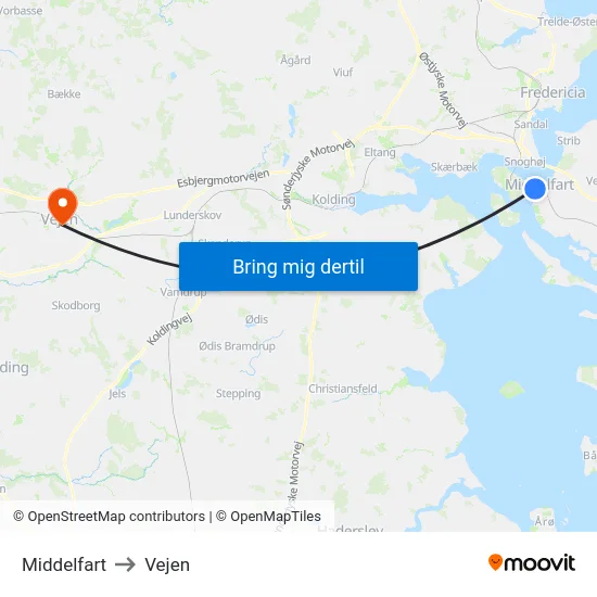 Middelfart to Vejen map