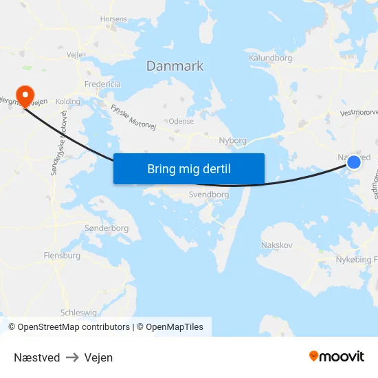 Næstved to Vejen map
