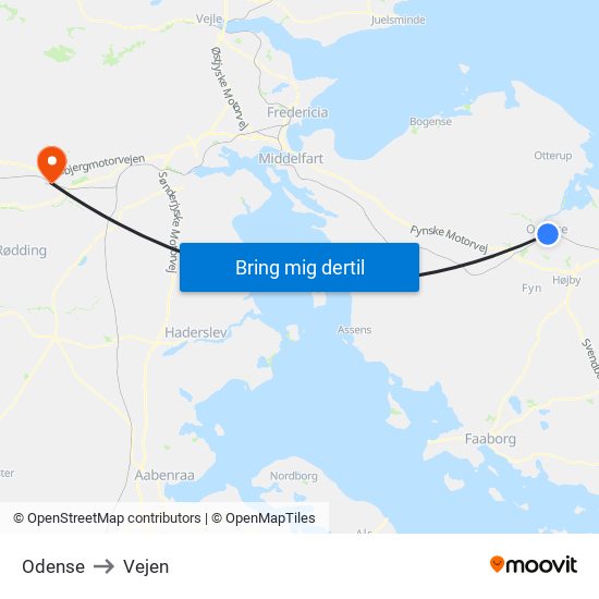Odense to Vejen map