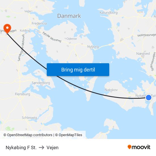 Nykøbing F St. to Vejen map