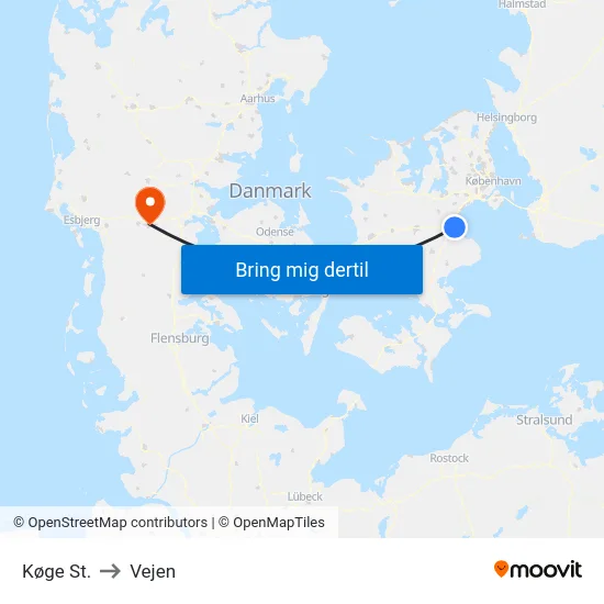 Køge St. to Vejen map