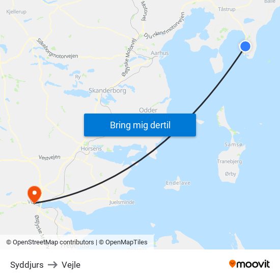 Syddjurs to Vejle map