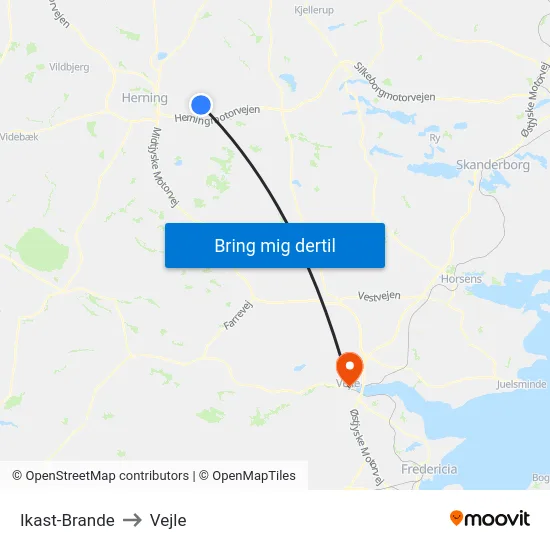 Ikast-Brande to Vejle map