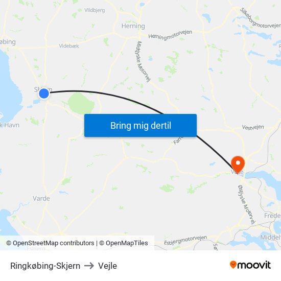 Ringkøbing-Skjern to Vejle map