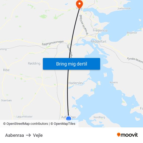 Aabenraa to Vejle map