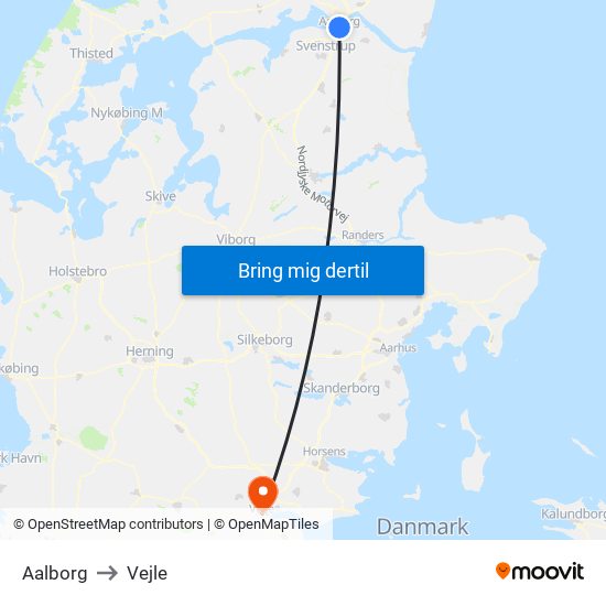 Aalborg to Vejle map