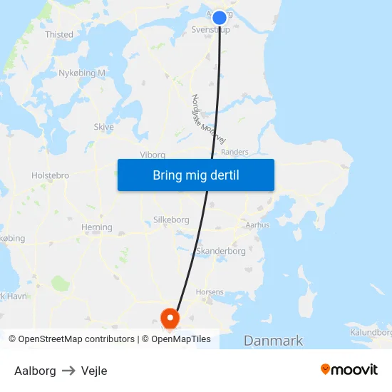 Aalborg to Vejle map