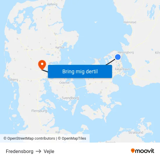 Fredensborg to Vejle map