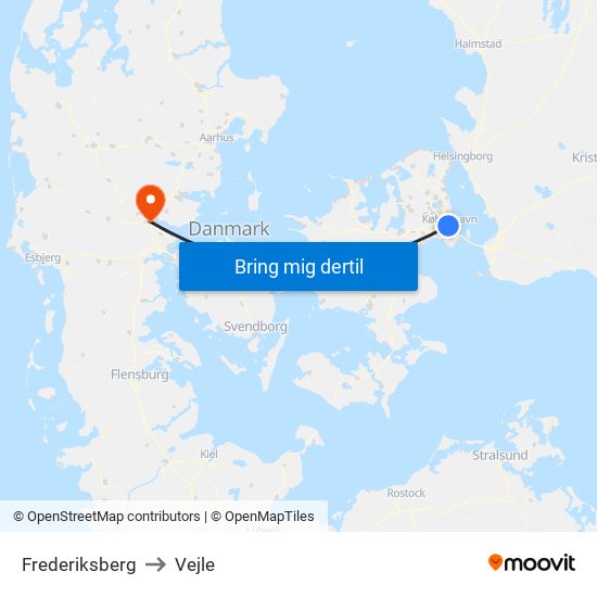 Frederiksberg to Vejle map