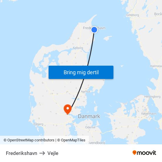 Frederikshavn to Vejle map