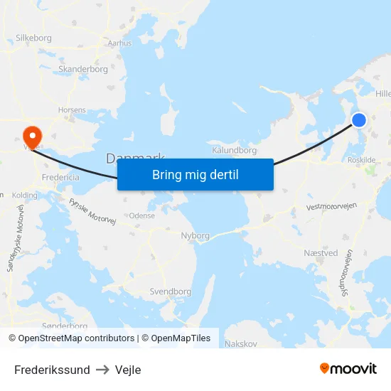 Frederikssund to Vejle map