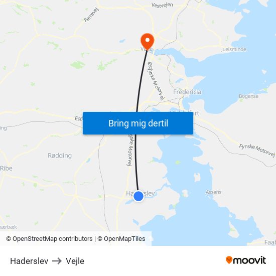 Haderslev to Vejle map