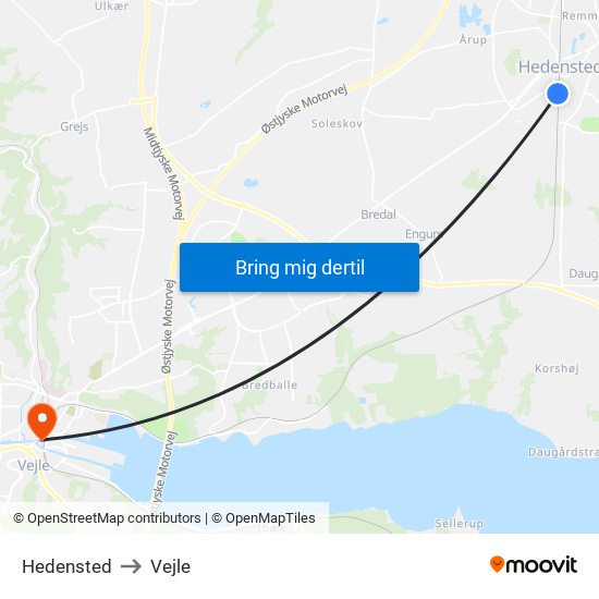 Hedensted to Vejle map