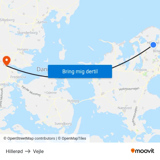 Hillerød to Vejle map