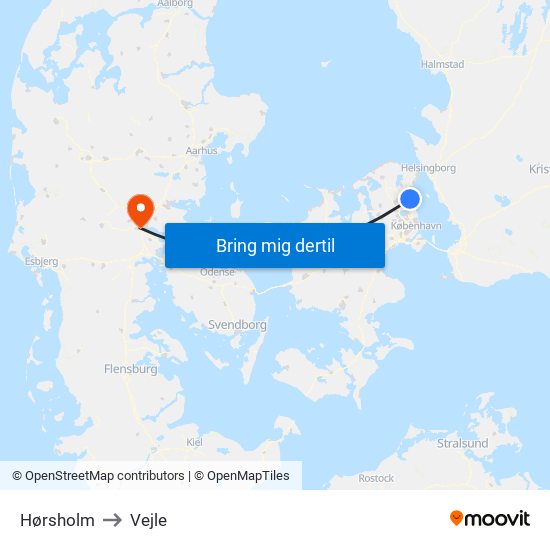 Hørsholm to Vejle map