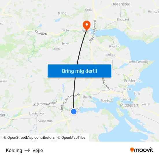 Kolding to Vejle map